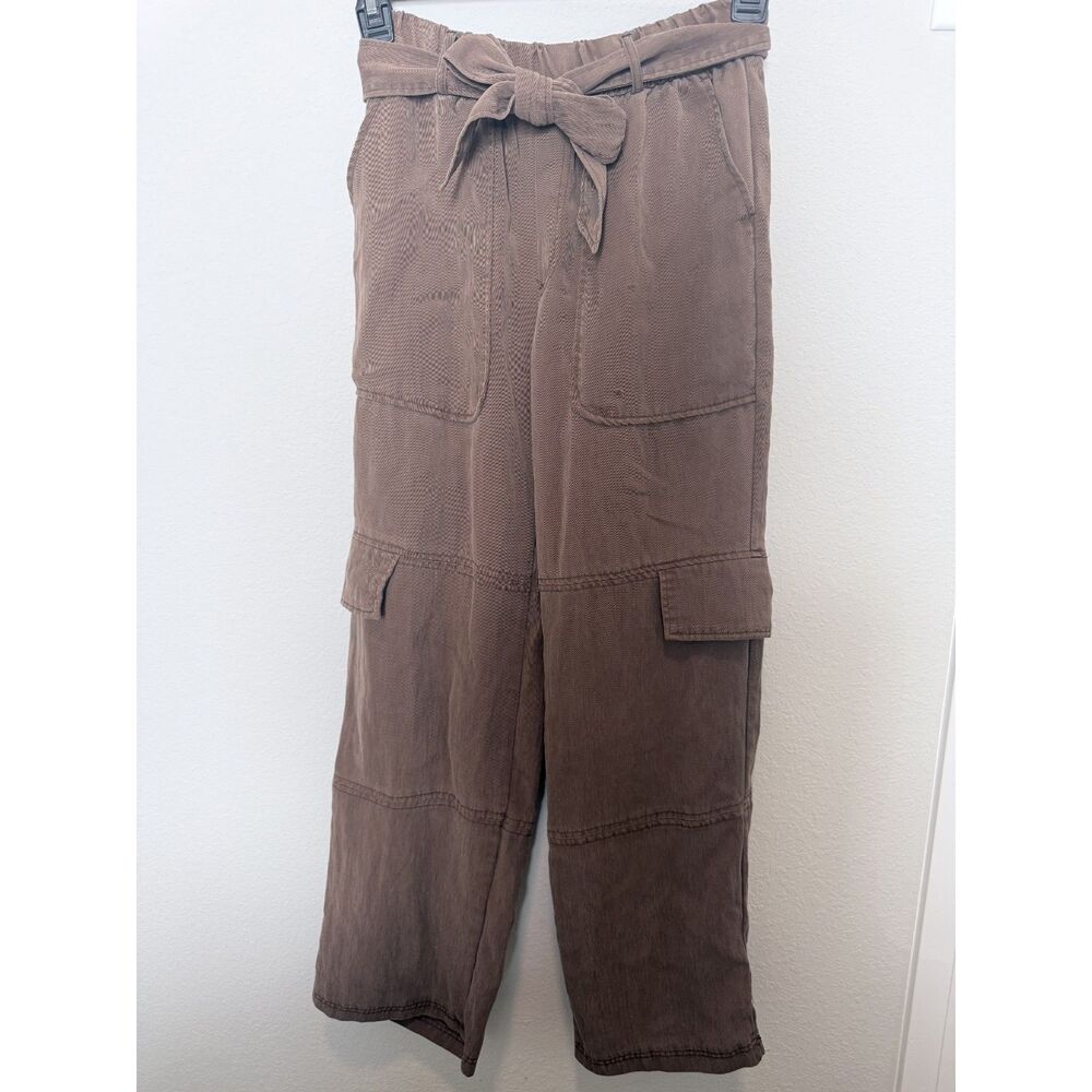 Zara Brown Paperbag Cargo Pants Tie Waist Button Cuff Straight Jogger Pant